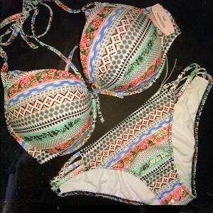 VS 34A BIKINI BLACK WHITE BLUE MINT CHEVRON